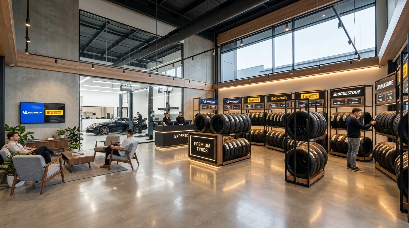 Tyre showroom multi-brand displays